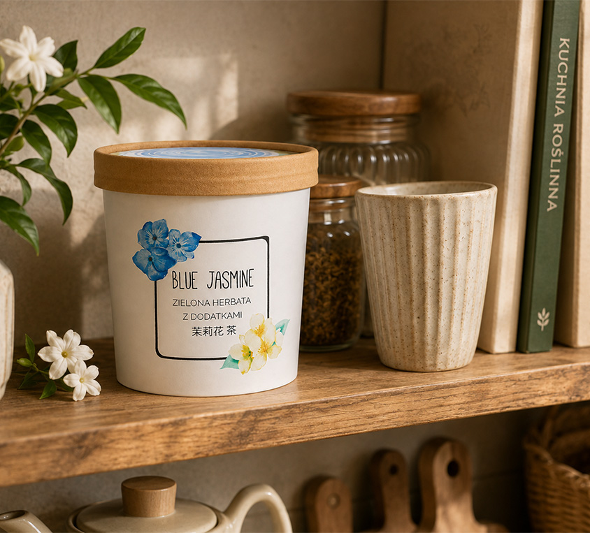 Blue Jasmine Leo Tea – herbata jaśminowa z lawendą w tekturowym kubku prezentowym